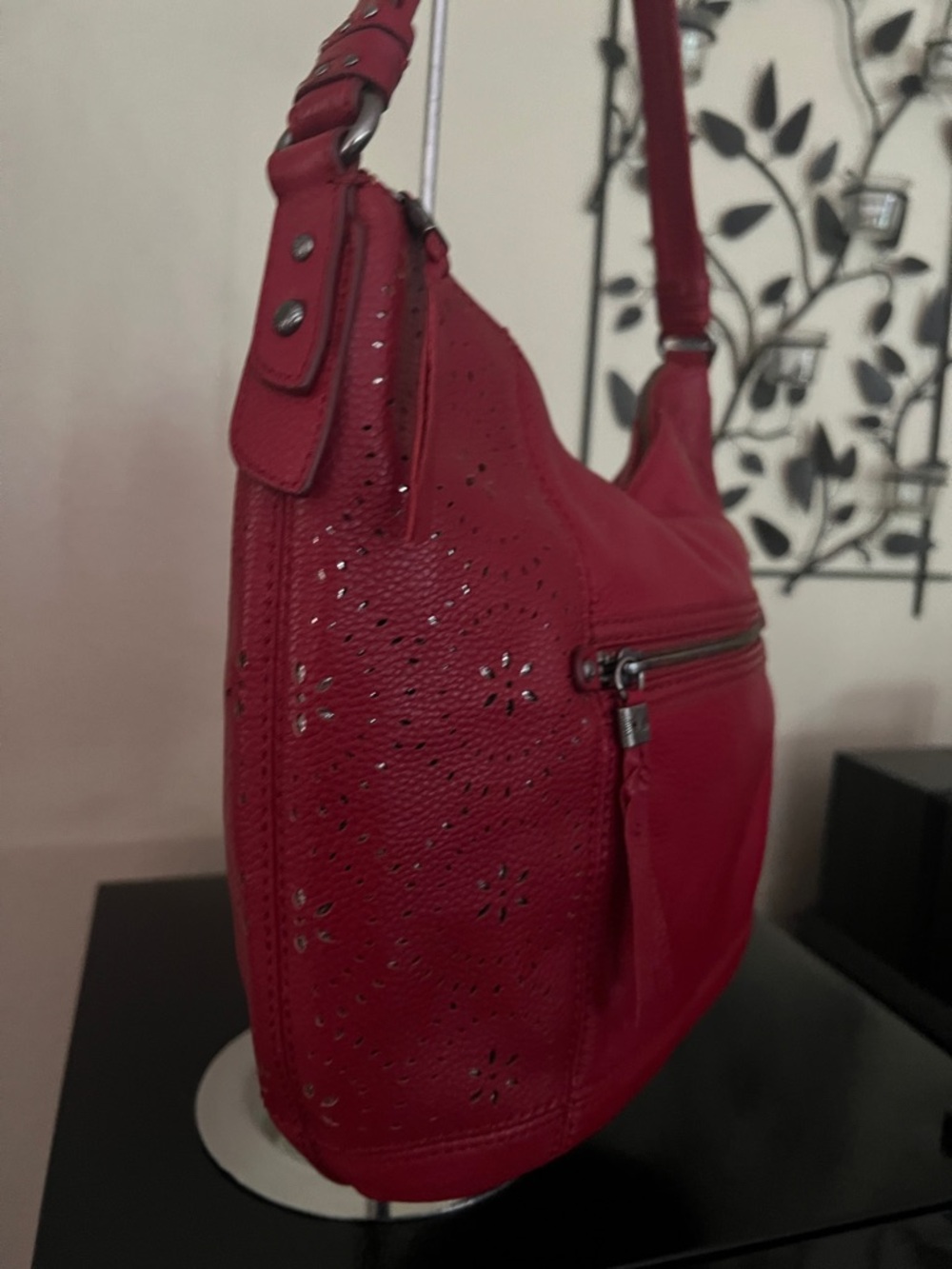 The Sak Red Perforated Leather Shoulder Bag - Picture 2 of 10